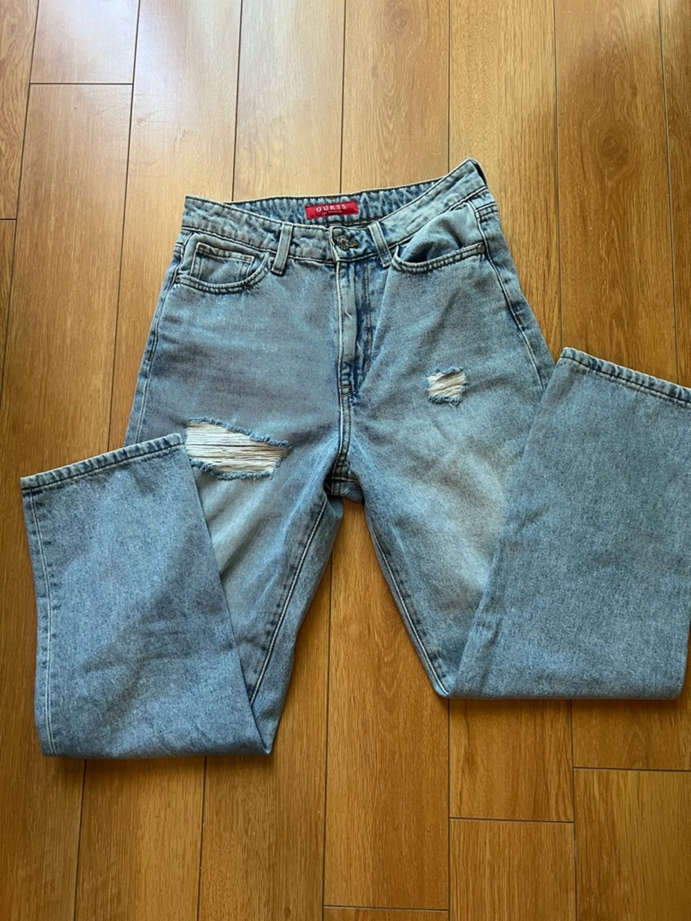 Guess Light Blue Distressed Ankle Jeans